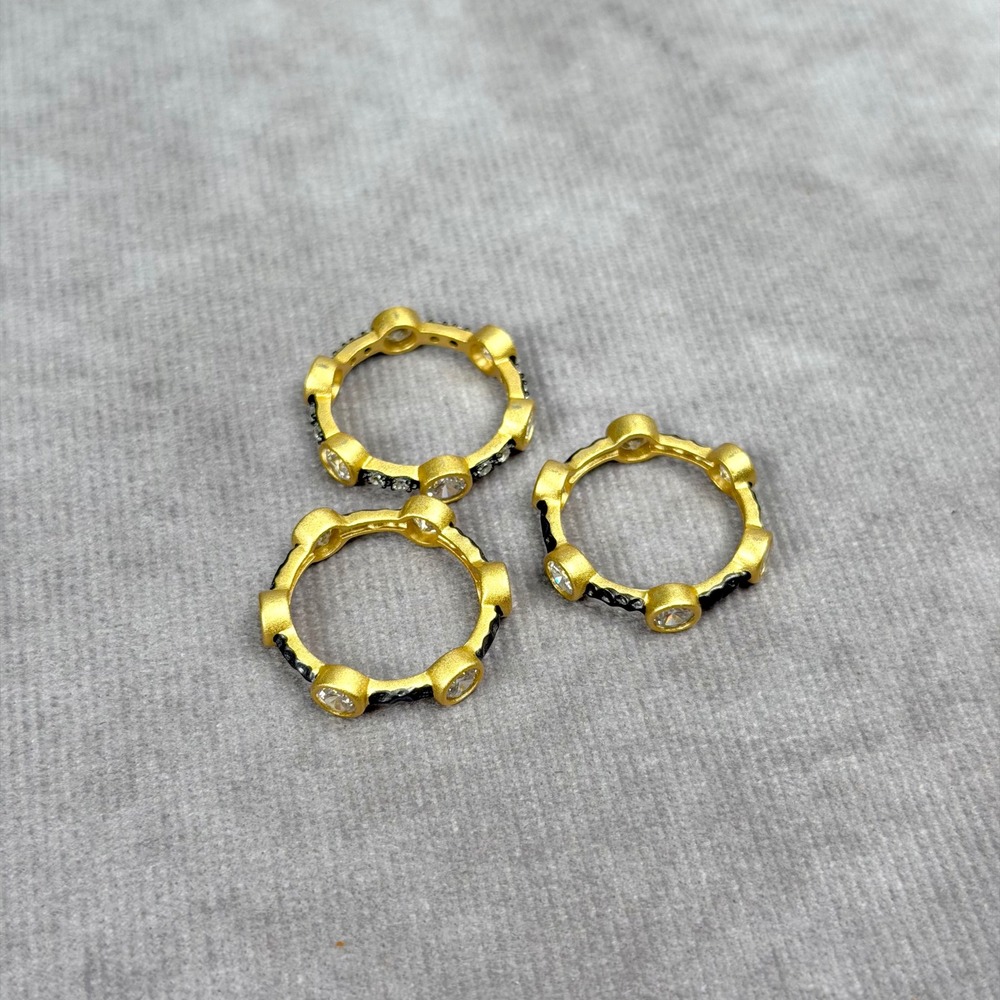 Freida Rothman Starry Night Stackable Ring Set Gold Black Rhodium Size 8 - Picture 3 of 10